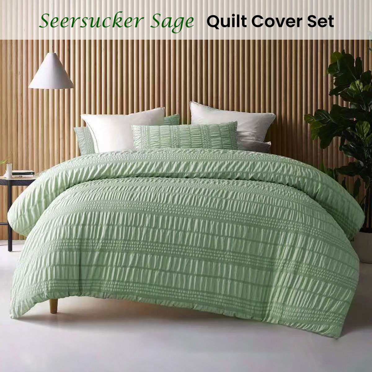 Sage Seersucker Textured Quilt Cover Set for Queen Size Beds