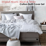 VTWonen Striped Hearts Black & White Cotton Quilt Cover Set King - Front View