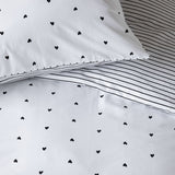 VTWonen Striped Hearts Black & White Cotton Quilt Cover Set King - Side View