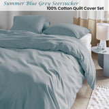 Bedding House Summer Blue Grey Seersucker Cotton Quilt Cover Set Queen - Front View