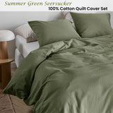Bedding House Summer Green Seersucker Cotton Quilt Cover Set Queen - Front View
