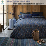 PIP Studio Tutti i Fiori Dark Blue Cotton Quilt Cover Set King - Front View