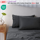 Accessorize 400TC Charcoal Bamboo Cotton Sheet Set 40cm Wall King Single - Front View