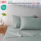 Accessorize 400TC Sage Bamboo Cotton Sheet Set 40cm Wall Double - Front View