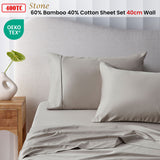 Accessorize 400TC Stone Bamboo Cotton Sheet Set 40cm Wall King - Front View
