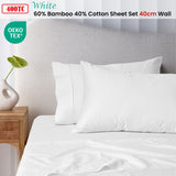 Accessorize 400TC White Bamboo Cotton Sheet Set 40cm Wall King - Front View