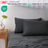 Accessorize 400TC Charcoal Bamboo Cotton Mega / Super Sheet Set 50cm Wall Queen - Front View