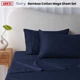 Accessorize 400TC Navy Bamboo Cotton Mega Sheet Set 50cm Wall King - Front View