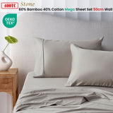 Accessorize 400TC Stone Bamboo Cotton Mega / Super Sheet Set 50cm Wall King - Front View
