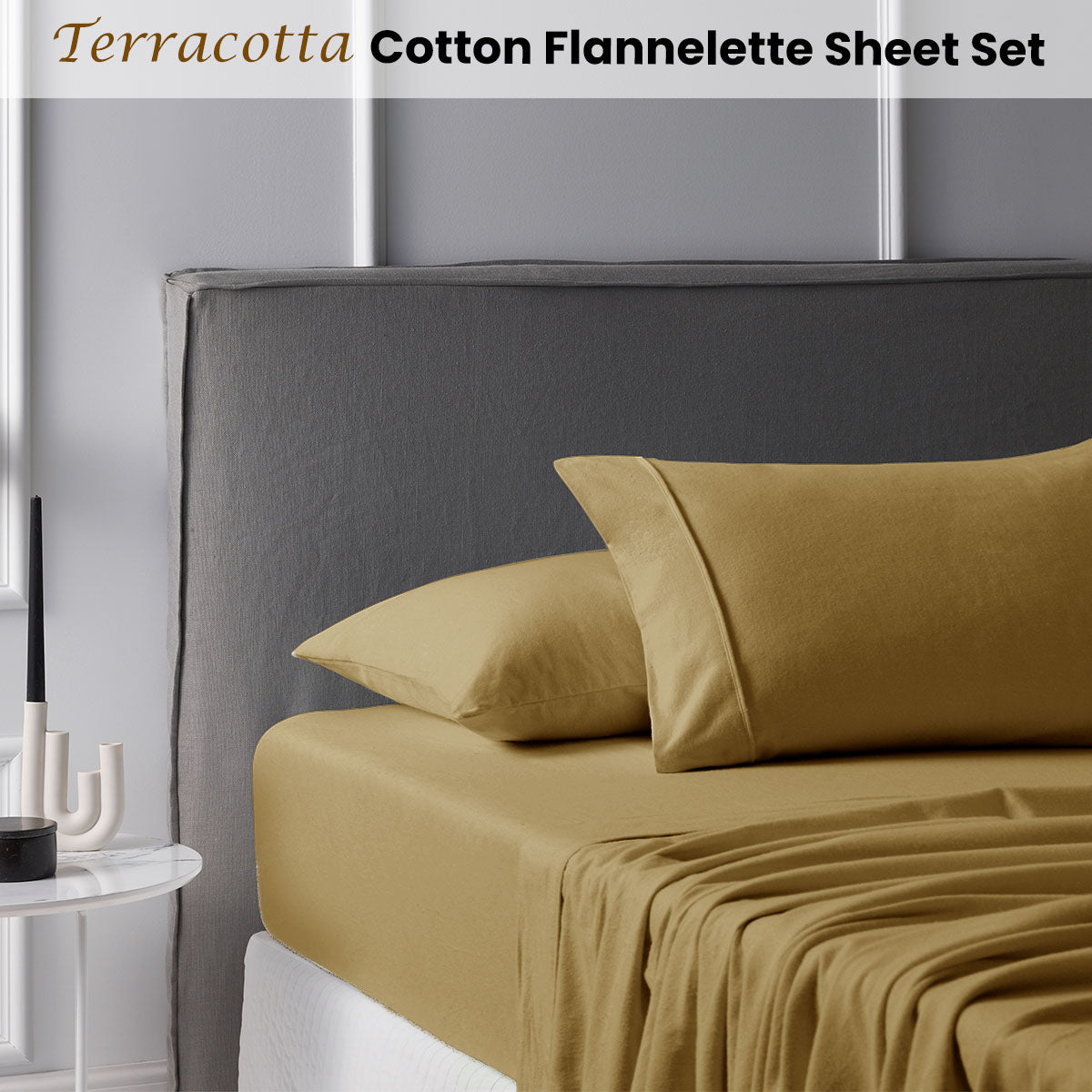 Warm Terracotta Cotton Flannelette Sheet Set with 40cm Wall for Queen Beds