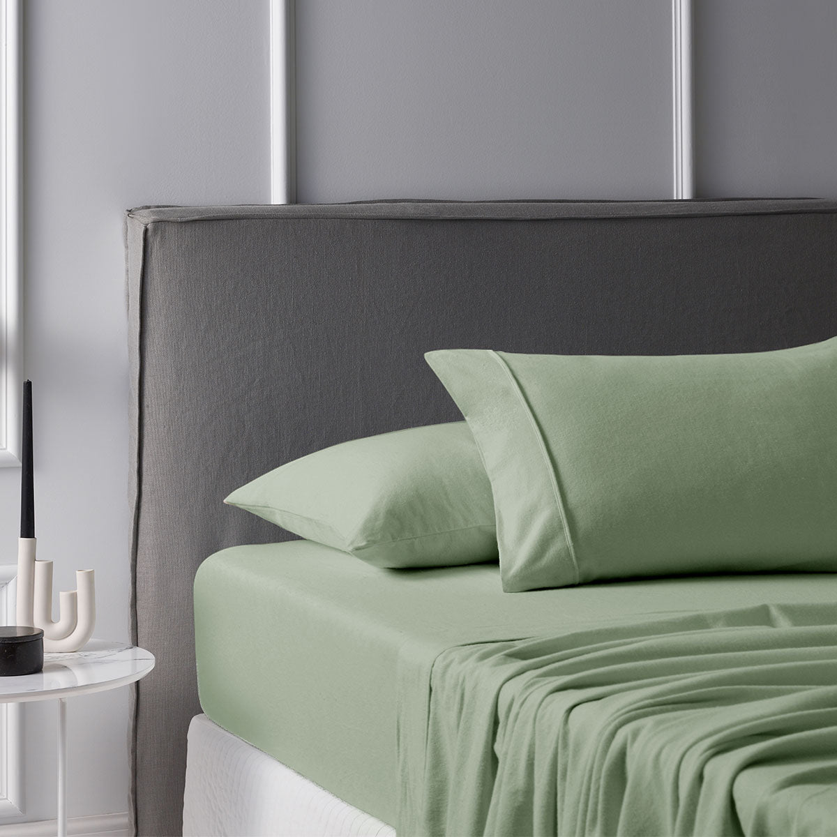Warm Sage Cotton Flannelette Sheet Set with 40cm Wall for Queen Beds