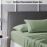 Warm Sage Cotton Flannelette Sheet Set with 40cm Wall for Queen Beds - Front View