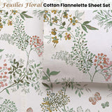 Accessorize Cotton Flannelette Sheet Set 40cm Wall Feuilles Floral Print Queen - Front View