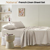 Vintage Design Homewares Natural French Linen Sheet Set Super King - Front View