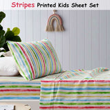 Happy Kids Multi Stripes Printed Microfibre Sheet Set Double - Front View