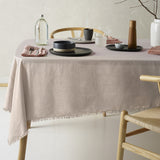 Natural Fringed Vintage Linen Cotton Tablecloth for Dining - 130cm x 180cm