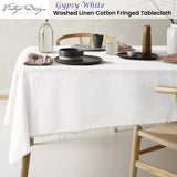 Bohemian Chic Fringed Washed Linen Cotton Tablecloth - 130cm x 180cm - Front View