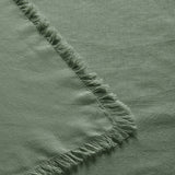 Gypsy Green Fringed Washed Linen Cotton Tablecloth - Vintage Home Decor (150cm x 230cm)