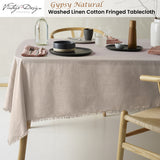 Fringed Natural Linen Cotton Tablecloth for Vintage Dining - 150cm x 230cm