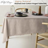Bohemian Chic Natural Fringe Washed Linen Cotton Tablecloth 150cm x 275cm - Front View