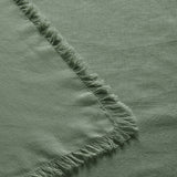 Gypsy Green Fringed Washed Linen Cotton Tablecloth for Vintage-Inspired Dining - 150cm x 300cm - Side View