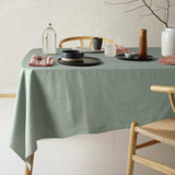 Helm Green Washed Linen Cotton Square Tablecloth - Vintage Design 180cm x 180cm