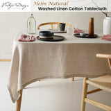 Natural Washed Linen Cotton Square Tablecloth - Vintage Design Homewares 180cm x 180cm