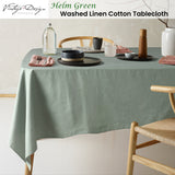 Helm Green Washed Linen Cotton Tablecloth for Vintage-Inspired Dining - 180cm x 400cm - Front View
