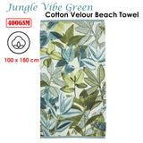 Bedding House Jungle Vibe Green Cotton Velour Beach Towel - Front View