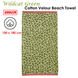Bedding House Wildcat Green Cotton Velour Beach Towel - Front View