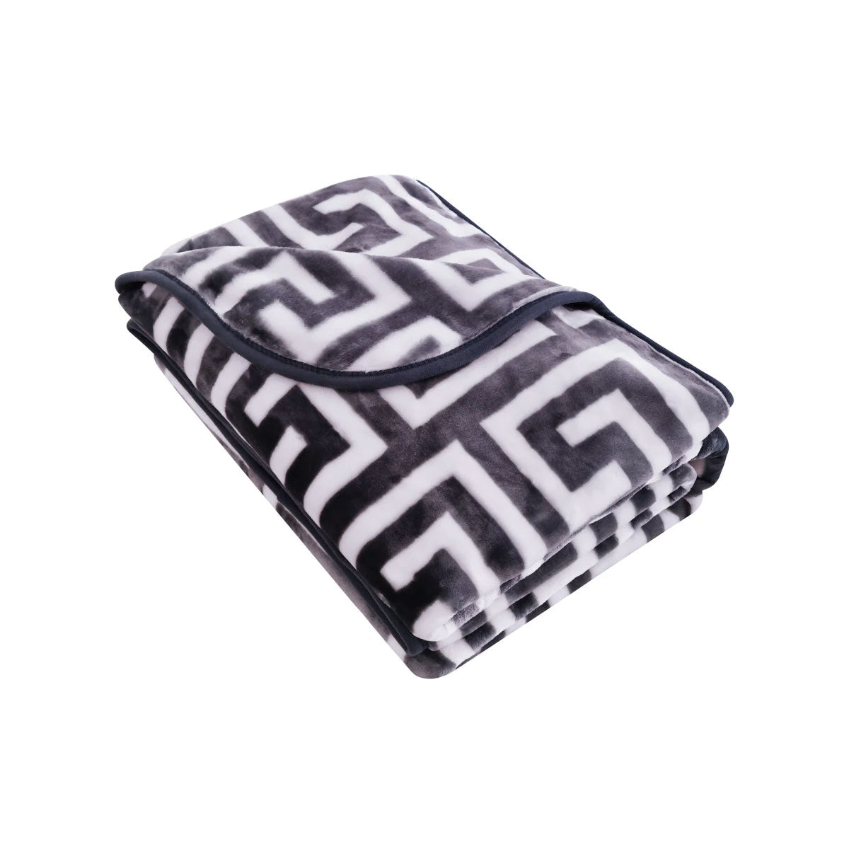 Charcoal 800GSM Greek Key Design Premium 1 Ply Mink Blanket for Queen Size Comfort