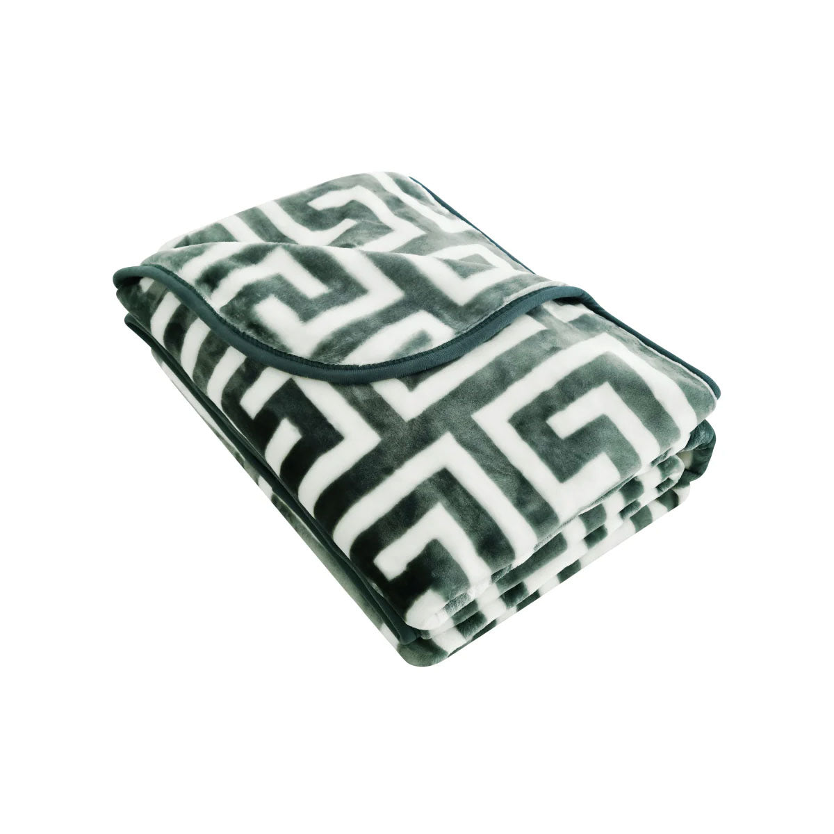 Luxurious 800GSM Greek Key Green Mink Blanket - Premium Winter Comfort in Queen Size