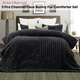 Jane Barrington Arna Charcoal 3 Pcs Channel Faux Bunny Fur Comforter Set King - Front View