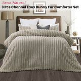Jane Barrington Arna Natural 3 Pcs Channel Faux Bunny Fur Comforter Set King - Front View