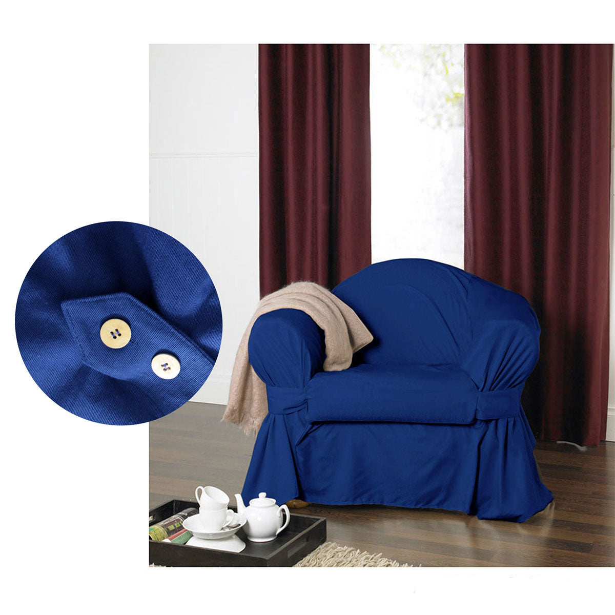 Navy Cotton 1-Seater Sofa Cover by IDC Homewares - 54 x 245 cm