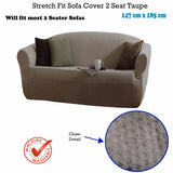 IDC Homewares Stretch Fit Couch Sofa Cover Taupe 2 Seater 147 x 185 cm - Front View