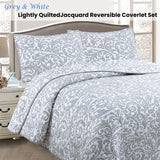 Jane Barrington Grey & White Lightly Quilted Jacquard Reversible Coverlet Set King - Front View