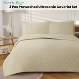 Jane Barrington Morris Beige Ultrasonic Embossed Lightly Quilted Reversible Coverlet Set Queen - Front View