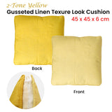 2-Tone Yellow Gusseted Linen Texture Look Filled Cushion 45 x 45 x 6 cm - Front View