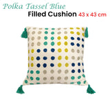 J.Elliot Home Polka Dots Tassel Blue Filled Cushion 43 x 43 cm - Front View
