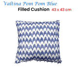 J.Elliot Home Valtina Pom Pom Blue Filled Cushion - Front View