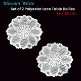 Elegant Blossom Lace Table Doily Set - 2 Pieces, 36 cm Diameter - Front View