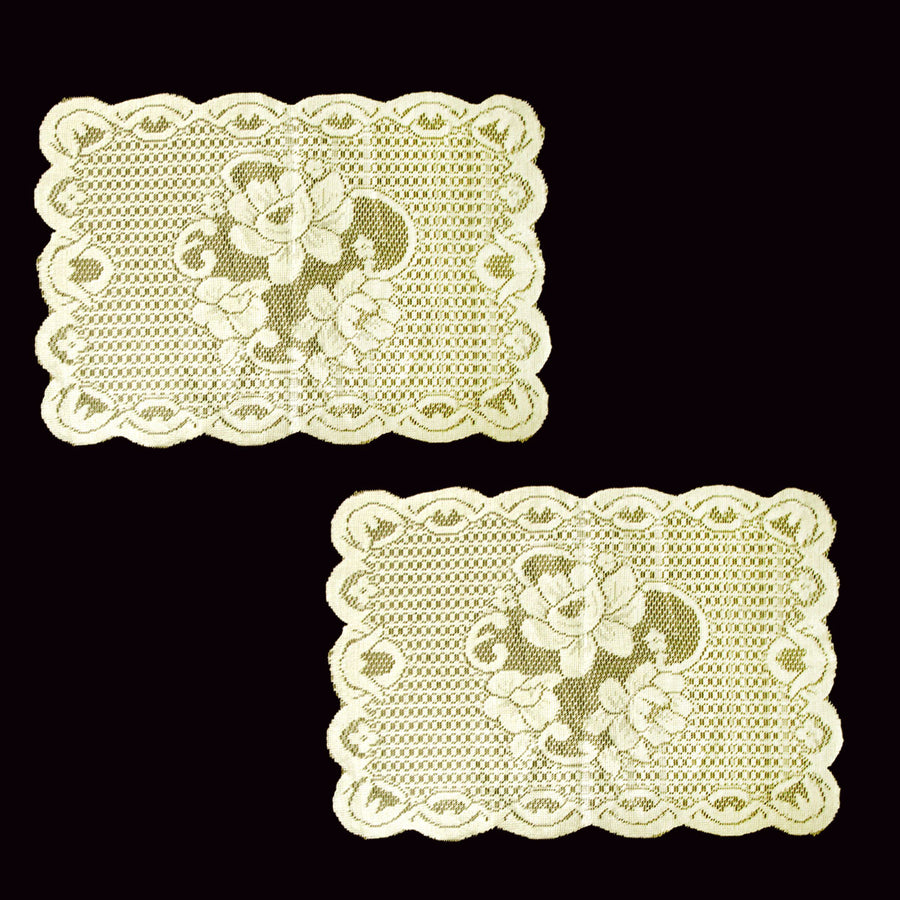 Floral Cream Set of 2 Polyester Lace Table Doilies 30 x 45 cm