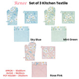 Set of 3 Renee Cotton Cover Kitchen Textile Sky Blue - Side View