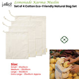 J Elliot Home Eco-Friendly Muslin Storage Bag Set - Lemonade Karma Collection (Set of 4) - Front View