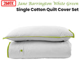 260TC 100% Cotton Quilt Cover Set Single White Green - Front View