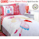 Rose Garden 250TC Love Heart Fairy Quilt Cover Set Single - Front View