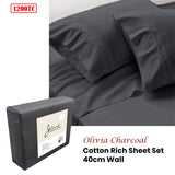 Jane Barrington 1200TC Olivia Cotton Rich Sheet Set 40cm Wall Charcoal Queen - Front View