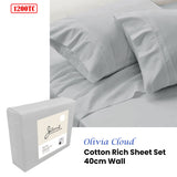 Jane Barrington 1200TC Silver Olivia Cotton Blend Sheet Set with 40cm Wall for Queen Size - Front View