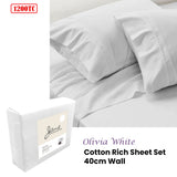 Jane Barrington 1200TC Luxury Cotton Blend Sheet Set - 40cm Wall White - Queen Size - Front View